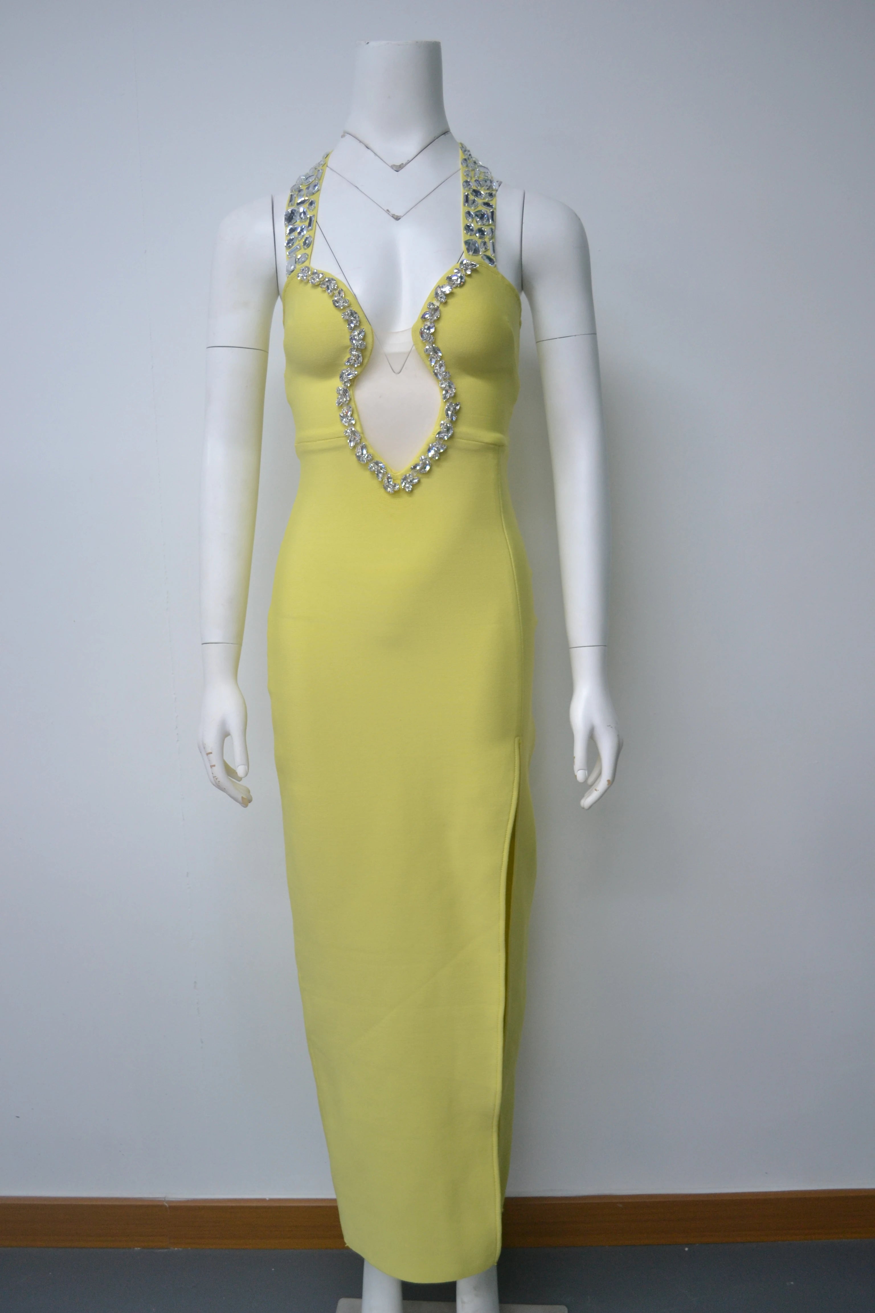 New Arrival Women's Clothes Sexy Halter Hollow Out Long Dress Beading Diamonds Party Bandage Evening Dresses