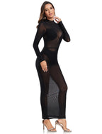 Women's Clothes Sexy Mesh Translucent Long Dresses Party Club Evening Dress