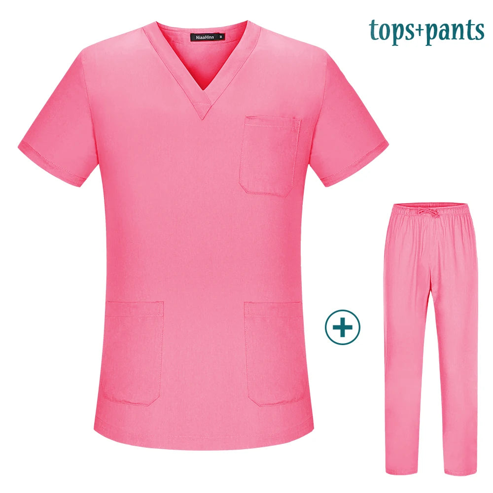 Workwear Clothes Health Workers Frosted Tops Pants Beauty Salon Scrub Uniforms Scrubs Set Short Sleeve V-neck Uniform coat