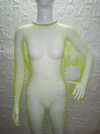 Beach Holiday Hollow Out Women's Clothes Hot-Selling Long Sleeve Mesh Rhinestone Round Neck Dress