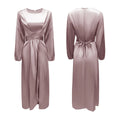Women Satin Fabric Dubai Long Dress Satin Long Sleeve Slim Waist Lace up Belt Middle East Women's Clothes Casual Maxi Dress