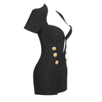 New Arrivals Women's Clothes New Fashion Button Bodycon Bandage Short Sleeve Jumpsuit