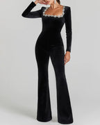 Women's Clothes New Fashion Rhinestone Bodycon Bandage Long Sleeve Jumpsuit