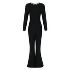 Women's Clothes New Fashion Rhinestone Bodycon Bandage Long Sleeve Jumpsuit