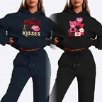 New Arrival Fashion Sweatshirt Women's Clothes Valentine's Day Print Sports Ladies Hoodie Women Two Piece Pants Sets