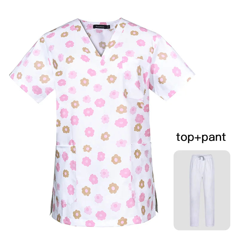Workwear Clothes Health Workers Frosted Tops Pants Beauty Salon Scrub Uniforms Scrubs Set Short Sleeve V-neck Uniform coat