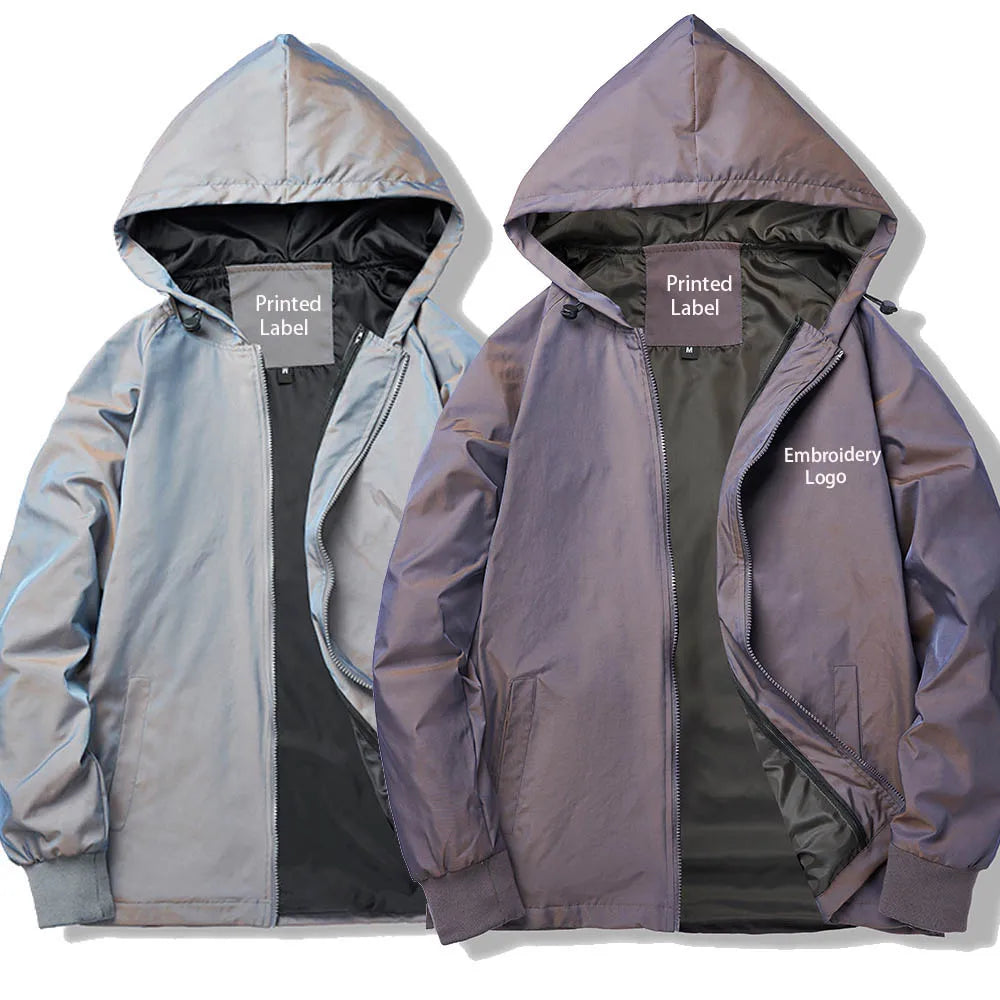 Custom Men's Clothes Fall Winter Flash Colored Jacket for Men Autumn Long Sleeve Thin Casual Jacket Coat Bomber Jacket Hoodie