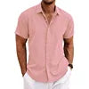 Men Summer Short Sleeve Tops Lapel Button Shirts Tops Solid Color Fashion Men's Clothes Loose T-shirt Beach Casual Shirt