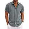 Men Summer Short Sleeve Tops Lapel Button Shirts Tops Solid Color Fashion Men's Clothes Loose T-shirt Beach Casual Shirt