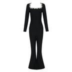Women's Clothes New Fashion Rhinestone Bodycon Bandage Long Sleeve Jumpsuit