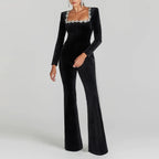 Women's Clothes New Fashion Rhinestone Bodycon Bandage Long Sleeve Jumpsuit