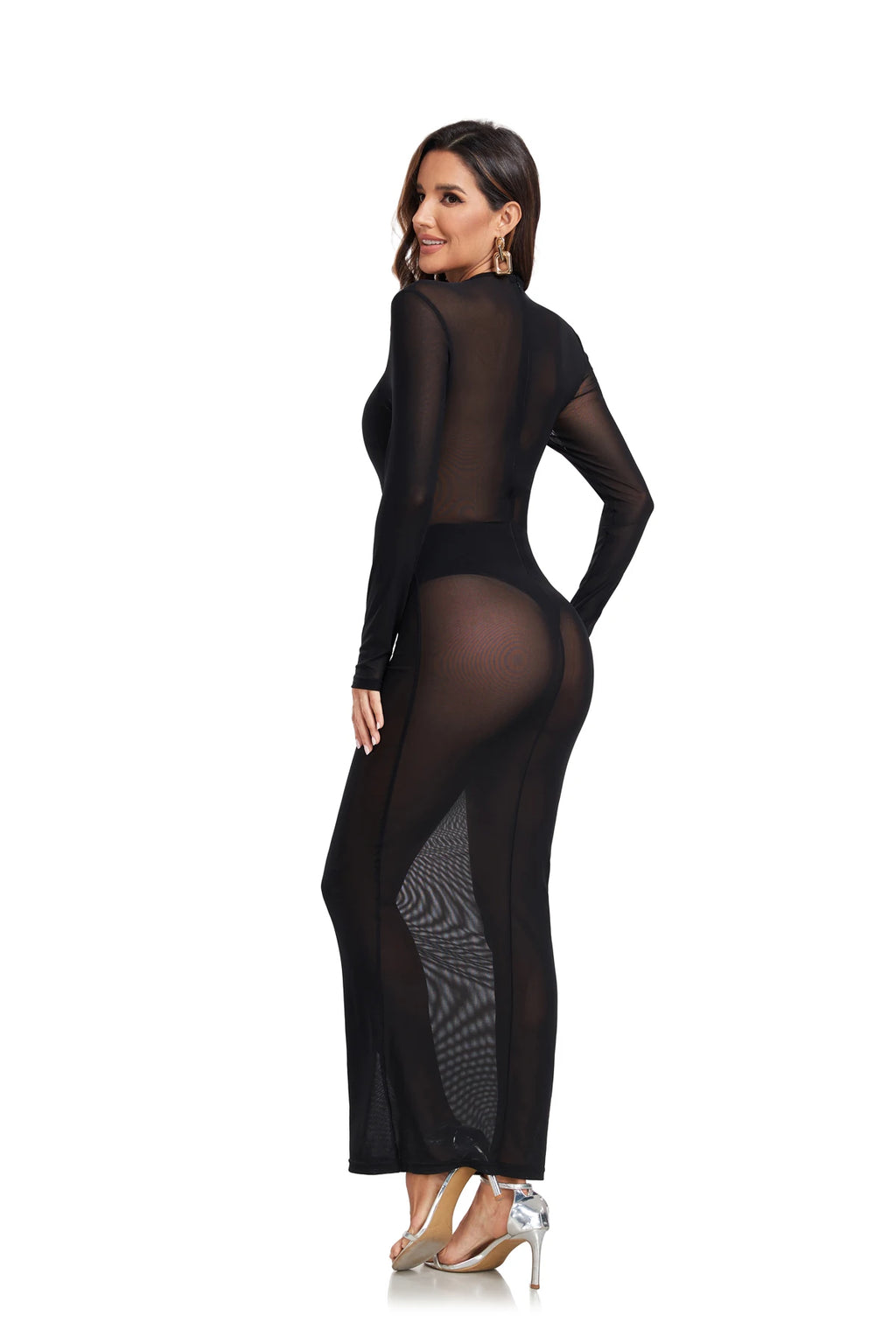 Women's Clothes Sexy Mesh Translucent Long Dresses Party Club Evening Dress