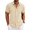 Men Summer Short Sleeve Tops Lapel Button Shirts Tops Solid Color Fashion Men's Clothes Loose T-shirt Beach Casual Shirt