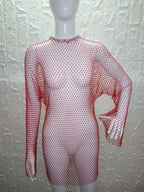 Beach Holiday Hollow Out Women's Clothes Hot-Selling Long Sleeve Mesh Rhinestone Round Neck Dress