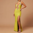 New Arrival Women's Clothes Sexy Halter Hollow Out Long Dress Beading Diamonds Party Bandage Evening Dresses