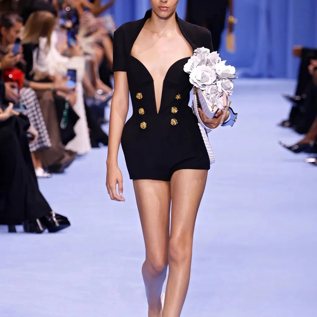 New Arrivals Women's Clothes New Fashion Button Bodycon Bandage Short Sleeve Jumpsuit