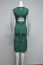 Women's Clothes Sexy Elegant Green Sleeveless Hollow Out Bandage Evening Dresses