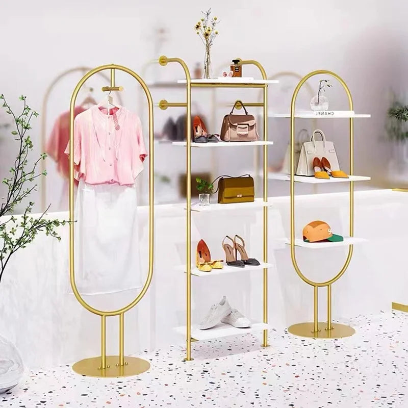 Clothing Store Gold Bag Display Rack Floor Multi Layer Wall Mounted Shoes Stand Rack Women's Clothes Shop Metal Shoe Shelf Rack