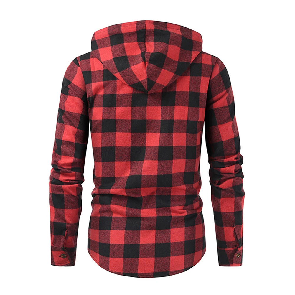 Mans Clothes Shirt Fashion Mens Hooded Lined thin Jacket Long Sleeve Lumberjack Padded Shirt Work Shirt Plaid