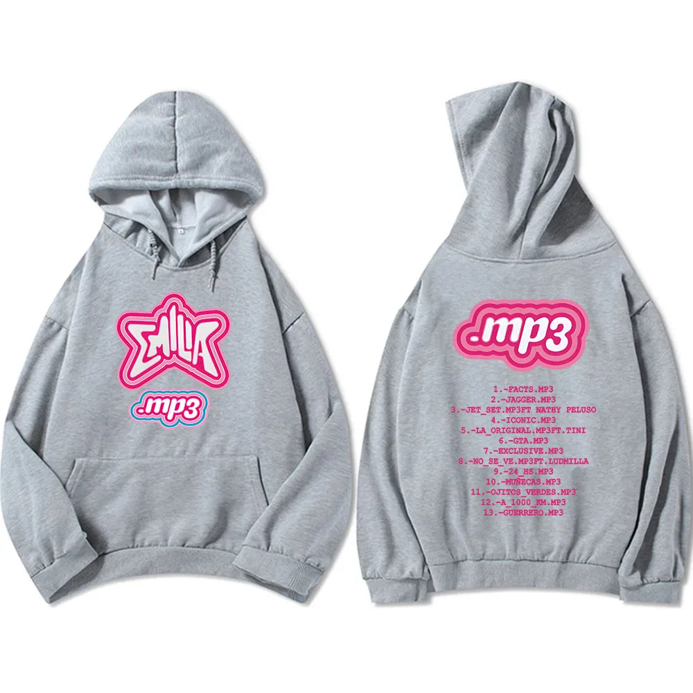 Men Clothes MP3 Emilia Mernes Hoodies Graphic Printing Sweatshirts Winter Casual Long Sleeve Sudaderas Pink Unisex Soft Hoodie