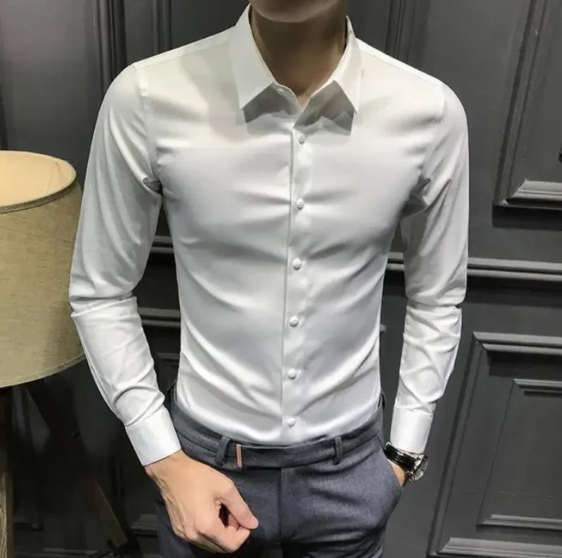 Clothes Business Male Top Plain with Print Men's Shirt and Blouse White Long Sleeve Elegant Hipster Silk Designer Cheap Brand I