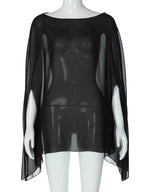 Woman Clothes See-through Chiffon Blouses Sexy Fashion Solid Cover-ups Ladies Elegant Night Club Tops White Black Streetwear