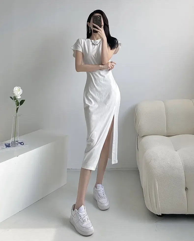 White Dresses for Women 2025 Woman Dress Clothes Midi X New in Chic and Elegant Pretty Cheap Casual Y2k Outfits Harajuku Cotton
