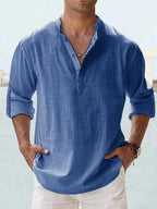 New Cotton Linen Shirts for Men Casual Shirts Lightweight Long Sleeve Henley Beach Shirts Hawaiian T Shirts for Men