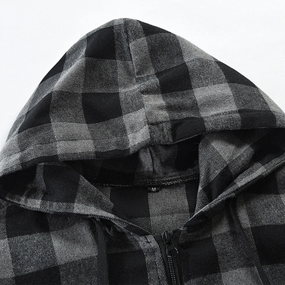 Mans Clothes Shirt Fashion Mens Hooded Lined thin Jacket Long Sleeve Lumberjack Padded Shirt Work Shirt Plaid