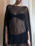 Woman Clothes See-through Chiffon Blouses Sexy Fashion Solid Cover-ups Ladies Elegant Night Club Tops White Black Streetwear