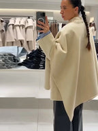 Wool Blended Cloak Coats For Women Loose Jackets Asymmetric Style Fashion Tops Chic  Outwear Autumn Woman High Street Clothes