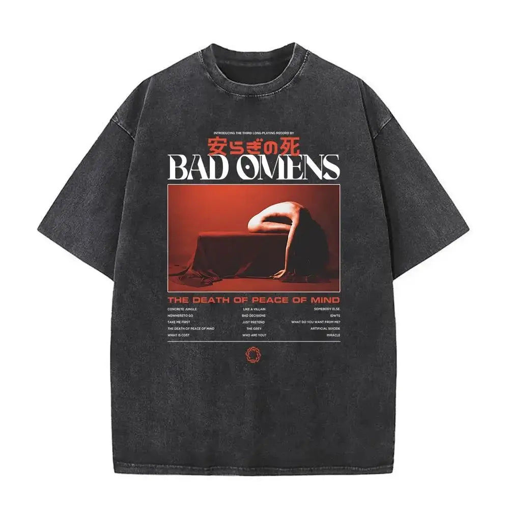 Mens Clothes Tee Shirt Homme Graphic T-Shirts Men Tshirt for Men Ropa Hombre Washed Vintage Bad Omens Print New in Top 61355