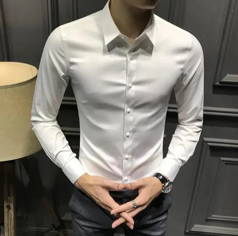 Clothes Business Male Top Plain with Print Men's Shirt and Blouse White Long Sleeve Elegant Hipster Silk Designer Cheap Brand I