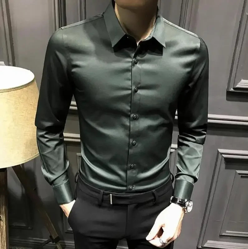 Clothes Business Male Top Plain with Print Men's Shirt and Blouse White Long Sleeve Elegant Hipster Silk Designer Cheap Brand I
