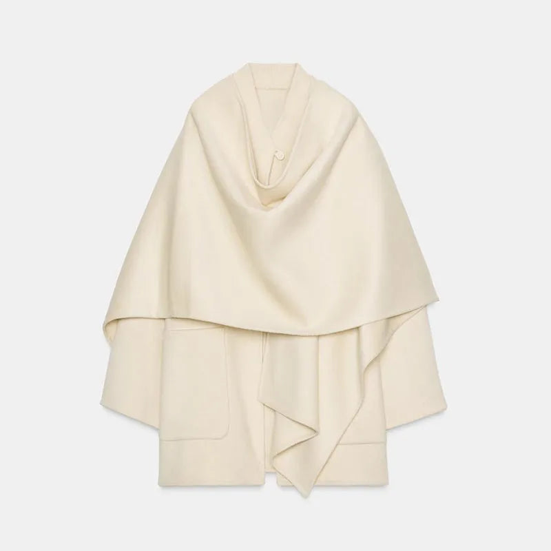 Wool Blended Cloak Coats For Women Loose Jackets Asymmetric Style Fashion Tops Chic  Outwear Autumn Woman High Street Clothes