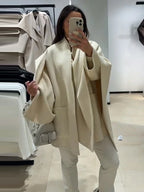 Wool Blended Cloak Coats For Women Loose Jackets Asymmetric Style Fashion Tops Chic  Outwear Autumn Woman High Street Clothes