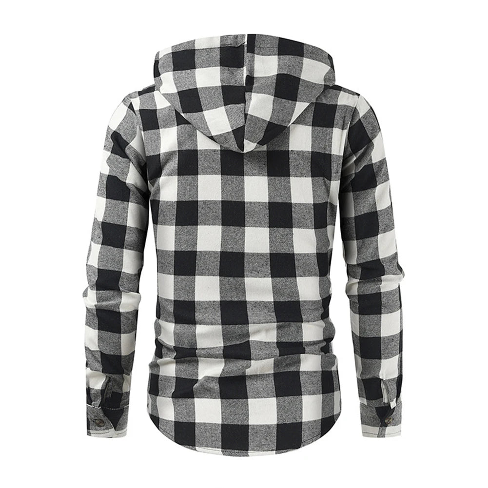 Mans Clothes Shirt Fashion Mens Hooded Lined thin Jacket Long Sleeve Lumberjack Padded Shirt Work Shirt Plaid