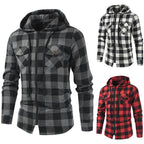 Mans Clothes Shirt Fashion Mens Hooded Lined thin Jacket Long Sleeve Lumberjack Padded Shirt Work Shirt Plaid