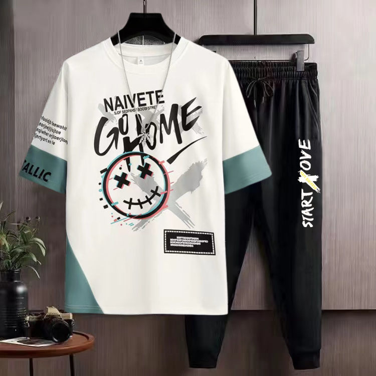 Clothes for Men Cool Stylish Tracksuit Elastic Pants Sets Jogging Polyester Chic Top Sports Suits Novelty In Kpop S Male T Shirt