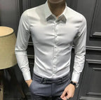 Clothes Business Male Top Plain with Print Men's Shirt and Blouse White Long Sleeve Elegant Hipster Silk Designer Cheap Brand I