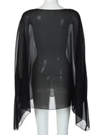 Woman Clothes See-through Chiffon Blouses Sexy Fashion Solid Cover-ups Ladies Elegant Night Club Tops White Black Streetwear