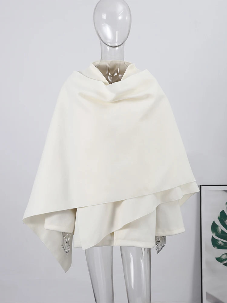 Wool Blended Cloak Coats For Women Loose Jackets Asymmetric Style Fashion Tops Chic  Outwear Autumn Woman High Street Clothes