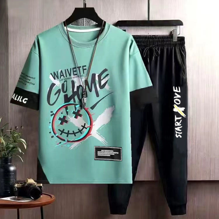 Clothes for Men Cool Stylish Tracksuit Elastic Pants Sets Jogging Polyester Chic Top Sports Suits Novelty In Kpop S Male T Shirt