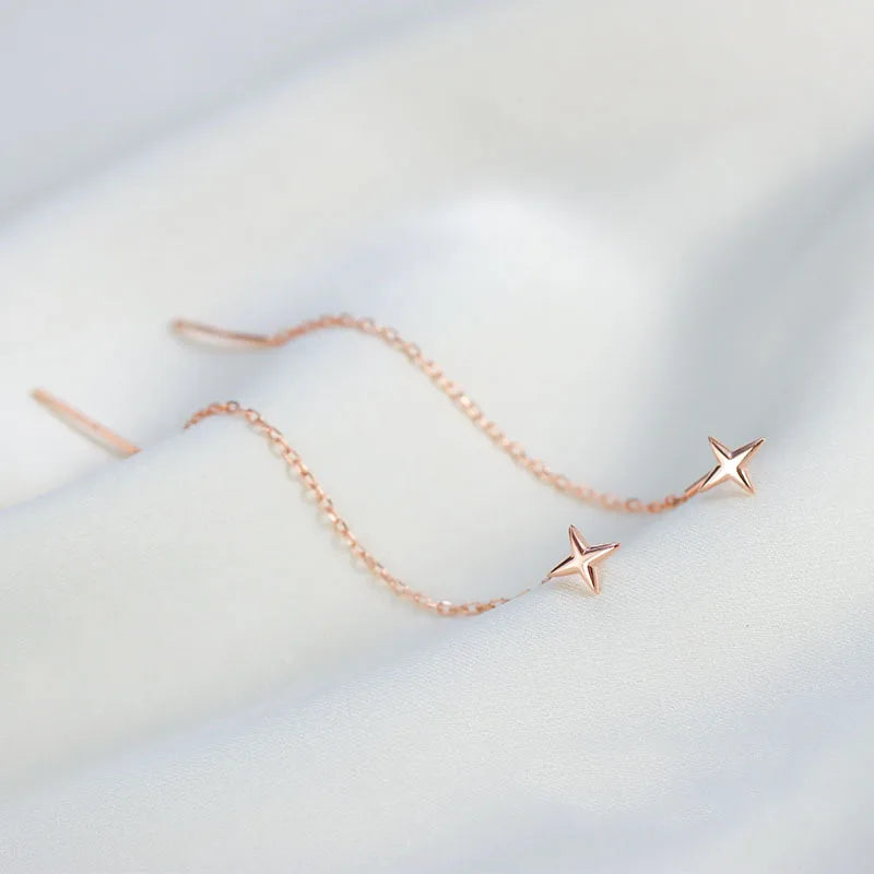 Trend Long Wire Tassel Thread Chain Climb Star Heart Beads Pendants Drop Earrings women's Straight Hanging Earings Jewelry