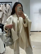 Wool Blended Cloak Coats For Women Loose Jackets Asymmetric Style Fashion Tops Chic  Outwear Autumn Woman High Street Clothes