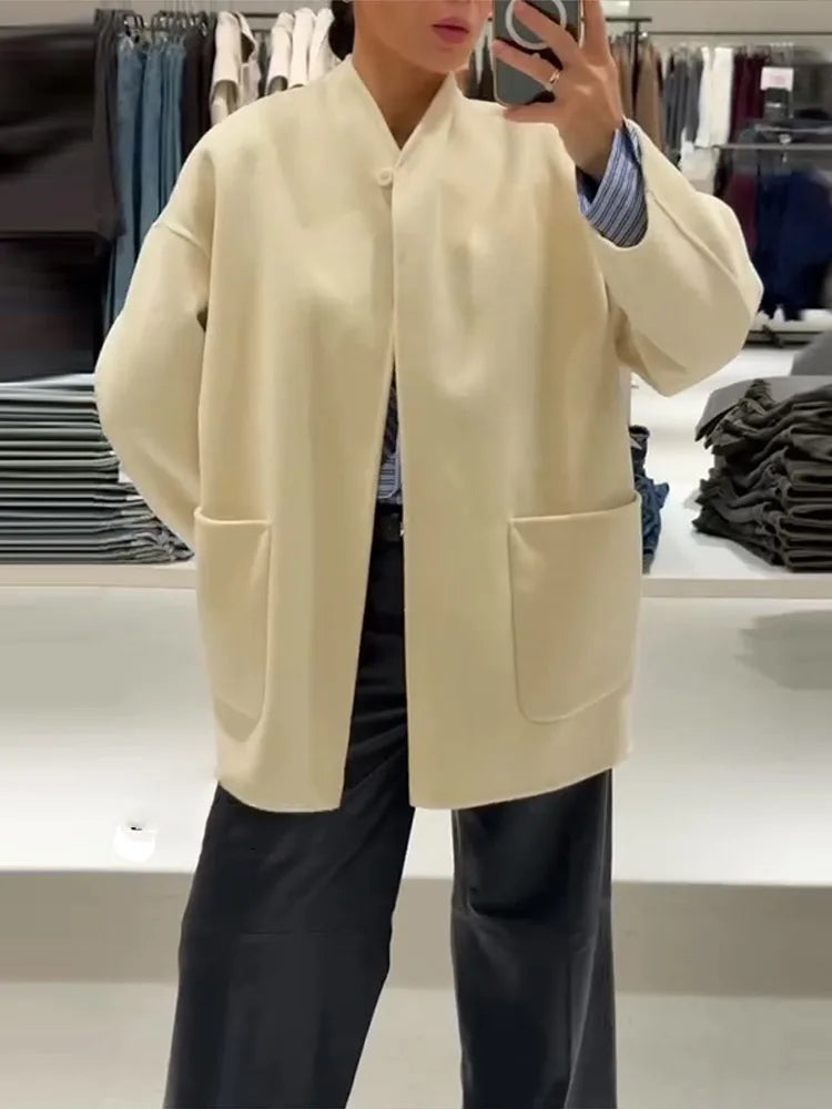 Wool Blended Cloak Coats For Women Loose Jackets Asymmetric Style Fashion Tops Chic  Outwear Autumn Woman High Street Clothes