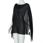 Woman Clothes See-through Chiffon Blouses Sexy Fashion Solid Cover-ups Ladies Elegant Night Club Tops White Black Streetwear