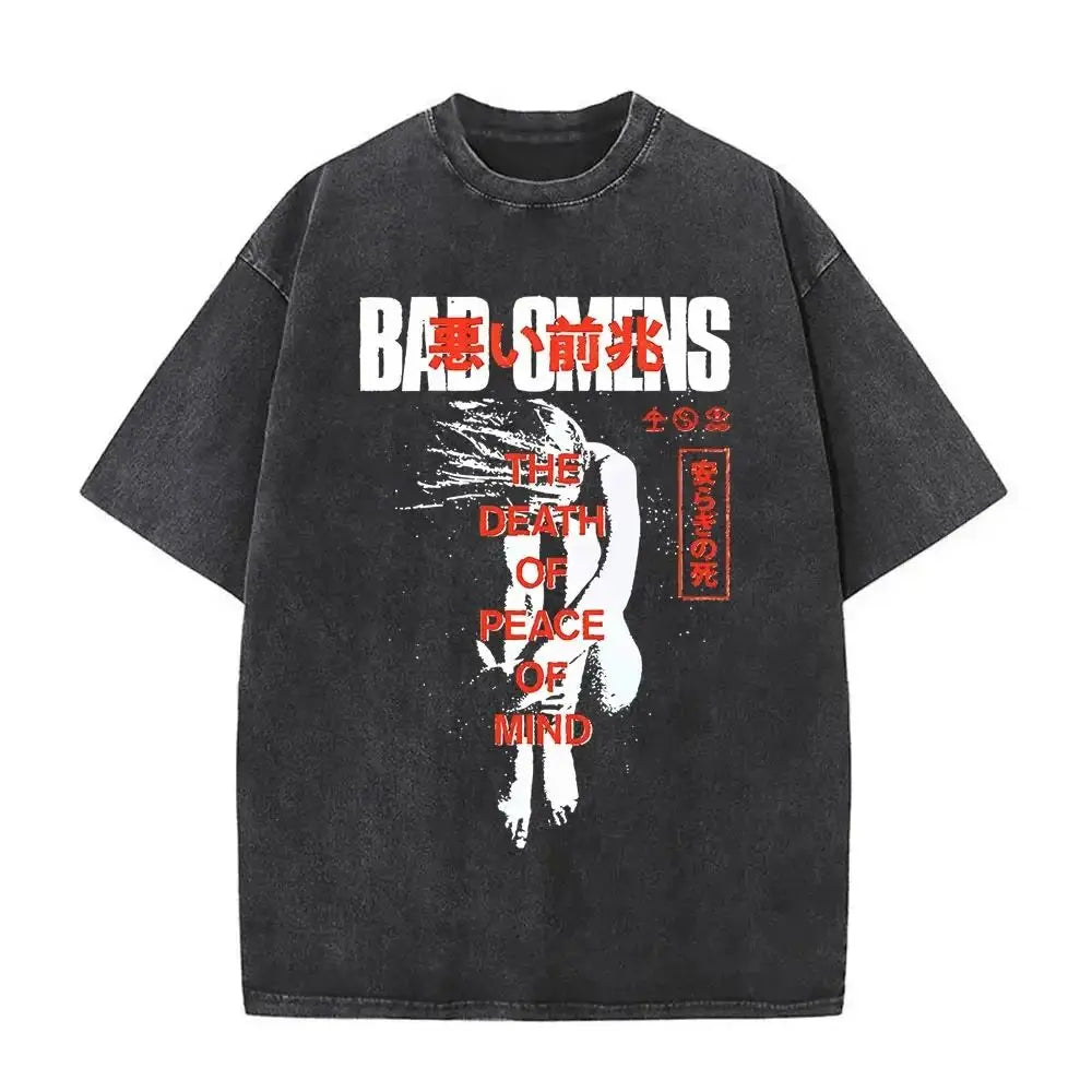 Mens Clothes Tee Shirt Homme Graphic T-Shirts Men Tshirt for Men Ropa Hombre Washed Vintage Bad Omens Print New in Top 61355
