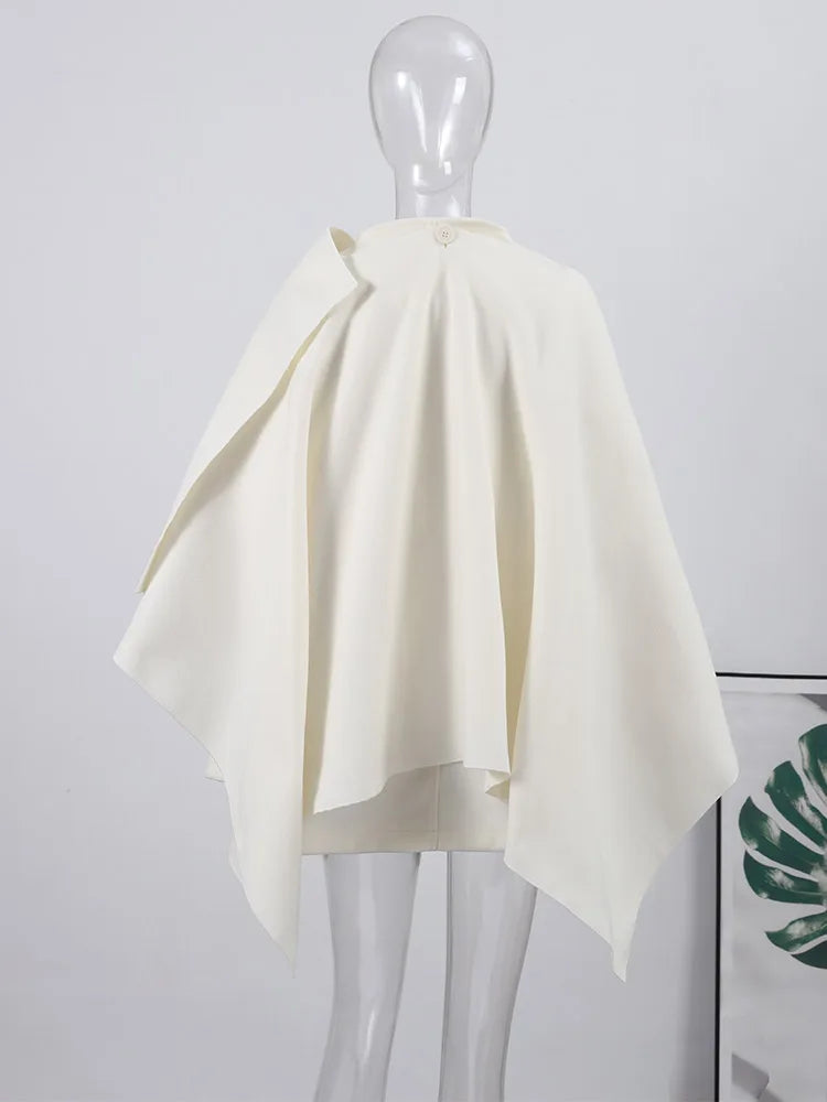 Wool Blended Cloak Coats For Women Loose Jackets Asymmetric Style Fashion Tops Chic  Outwear Autumn Woman High Street Clothes