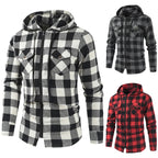 Mans Clothes Shirt Fashion Mens Hooded Lined thin Jacket Long Sleeve Lumberjack Padded Shirt Work Shirt Plaid